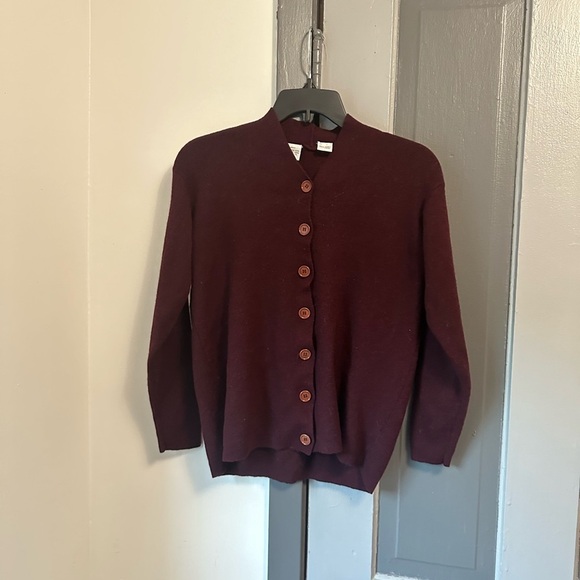 Sweaters - Burgundy Knit Cardigan Sweater 100% wool/laine